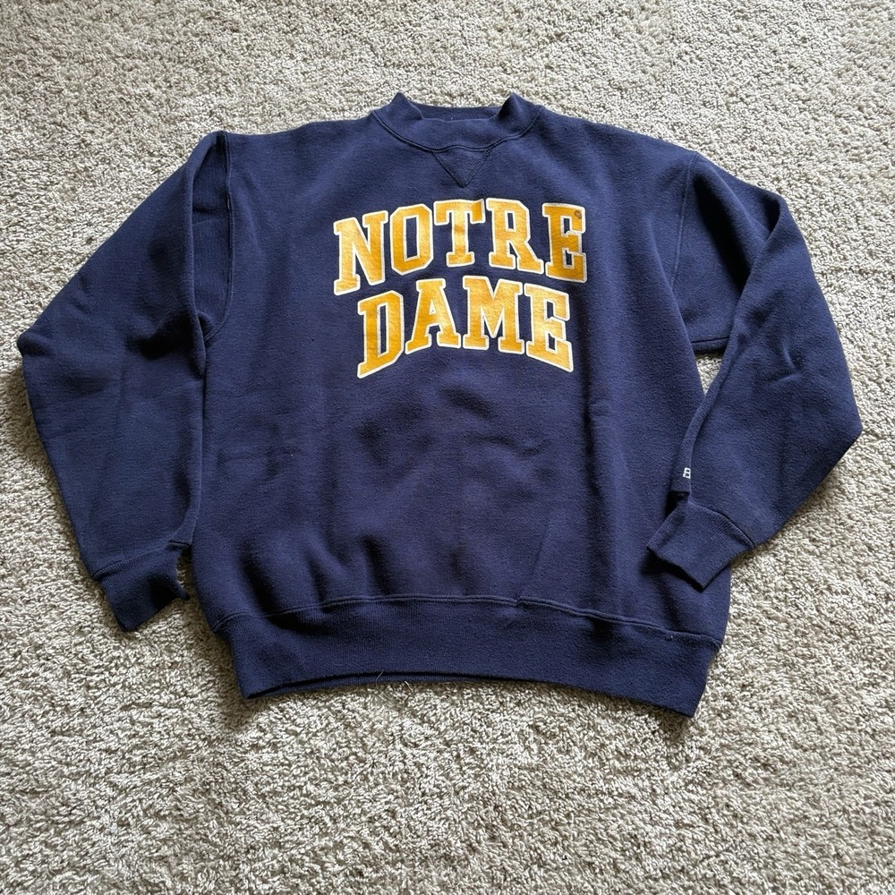 Vintage 90s Notre Dame Collegiate Crewneck Sweatshirt Men's Small/Medium Navy